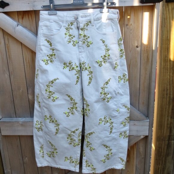 Pilcro Barrel Jeans Embroidered size 27 white and gold floral - Picture 9 of 9